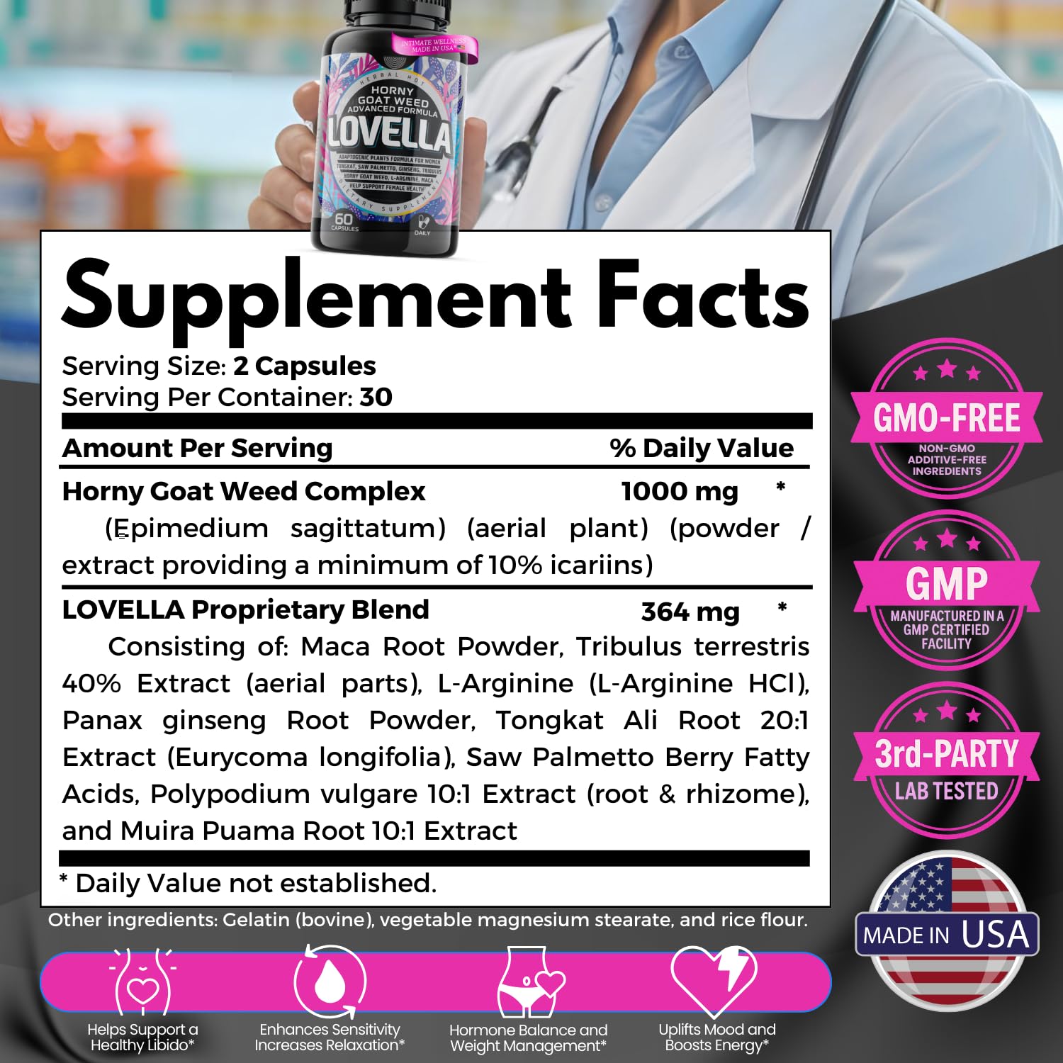 HERBAL HOT Lovella Horny Goat Weed Capsules with Maca Root