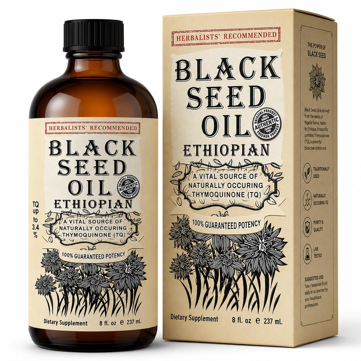 Herbal Organic Works Black Seed Oil 8oz amber glass bottle front view