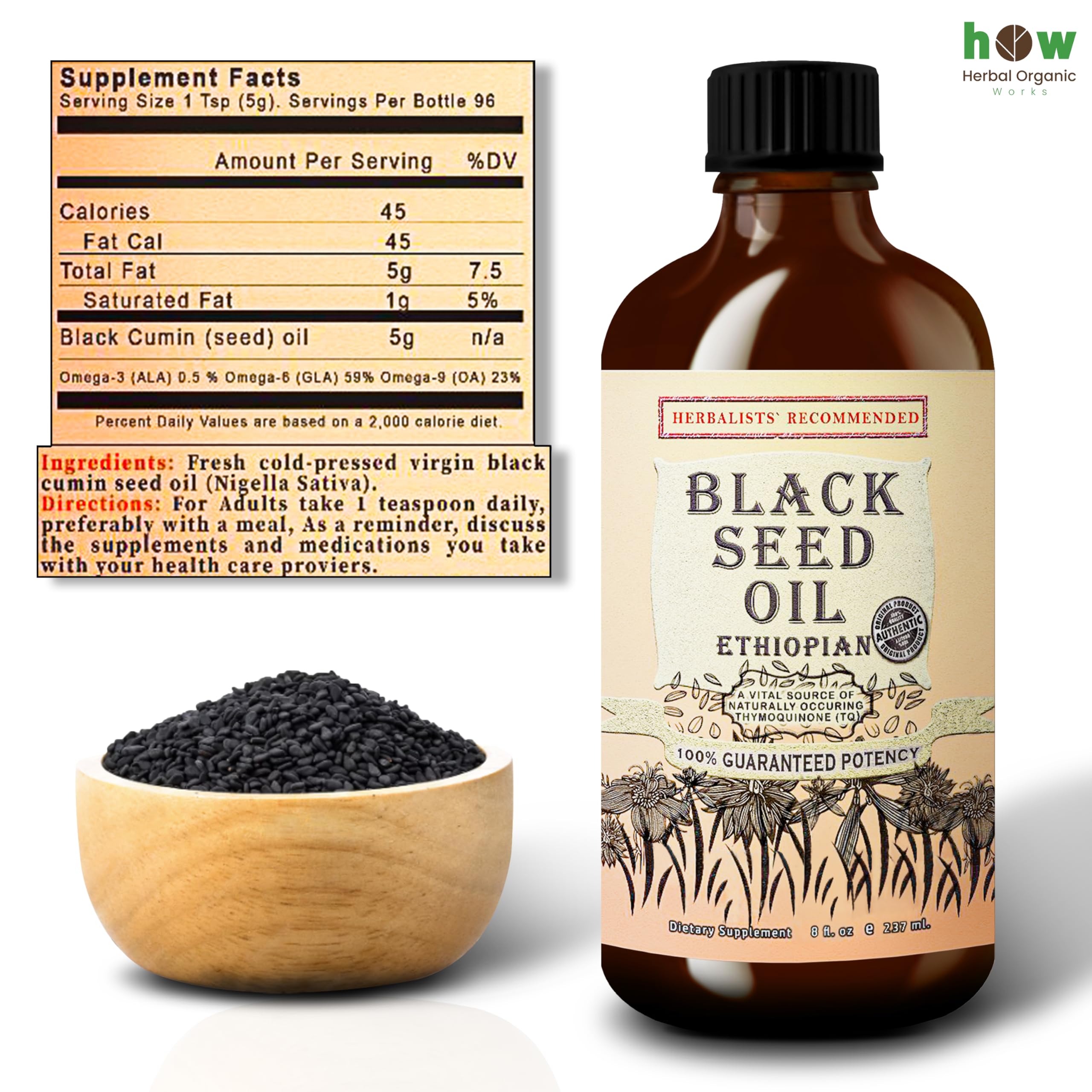 Herbal Organic Works Black Seed Oil 8oz bottle back view