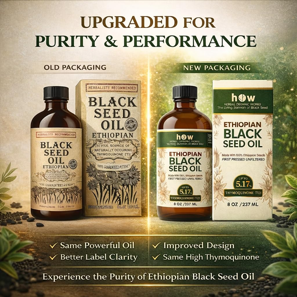 Herbal Organic Works Black Seed Oil 8oz label close-up