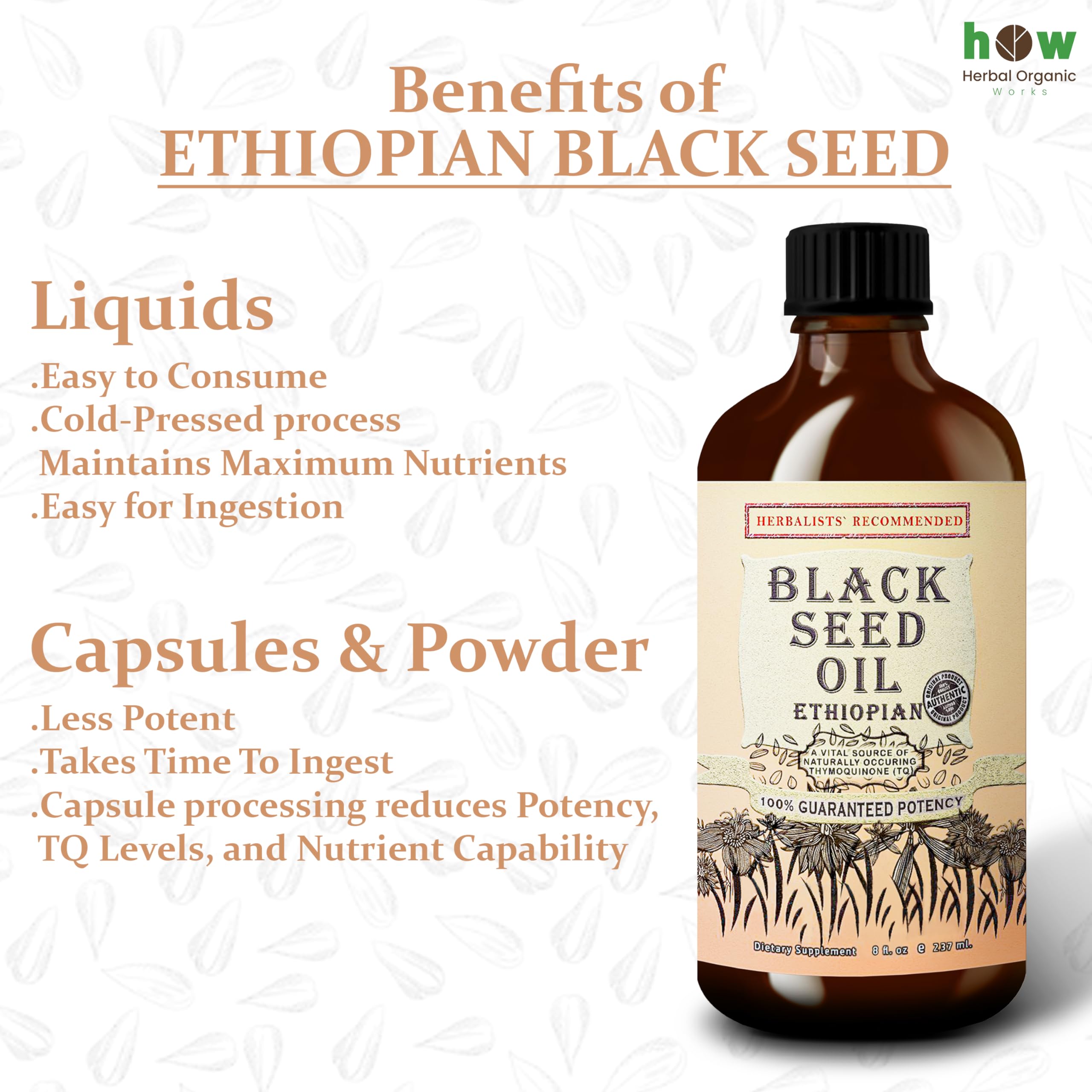 Herbal Organic Works Black Seed Oil 8oz on wooden table