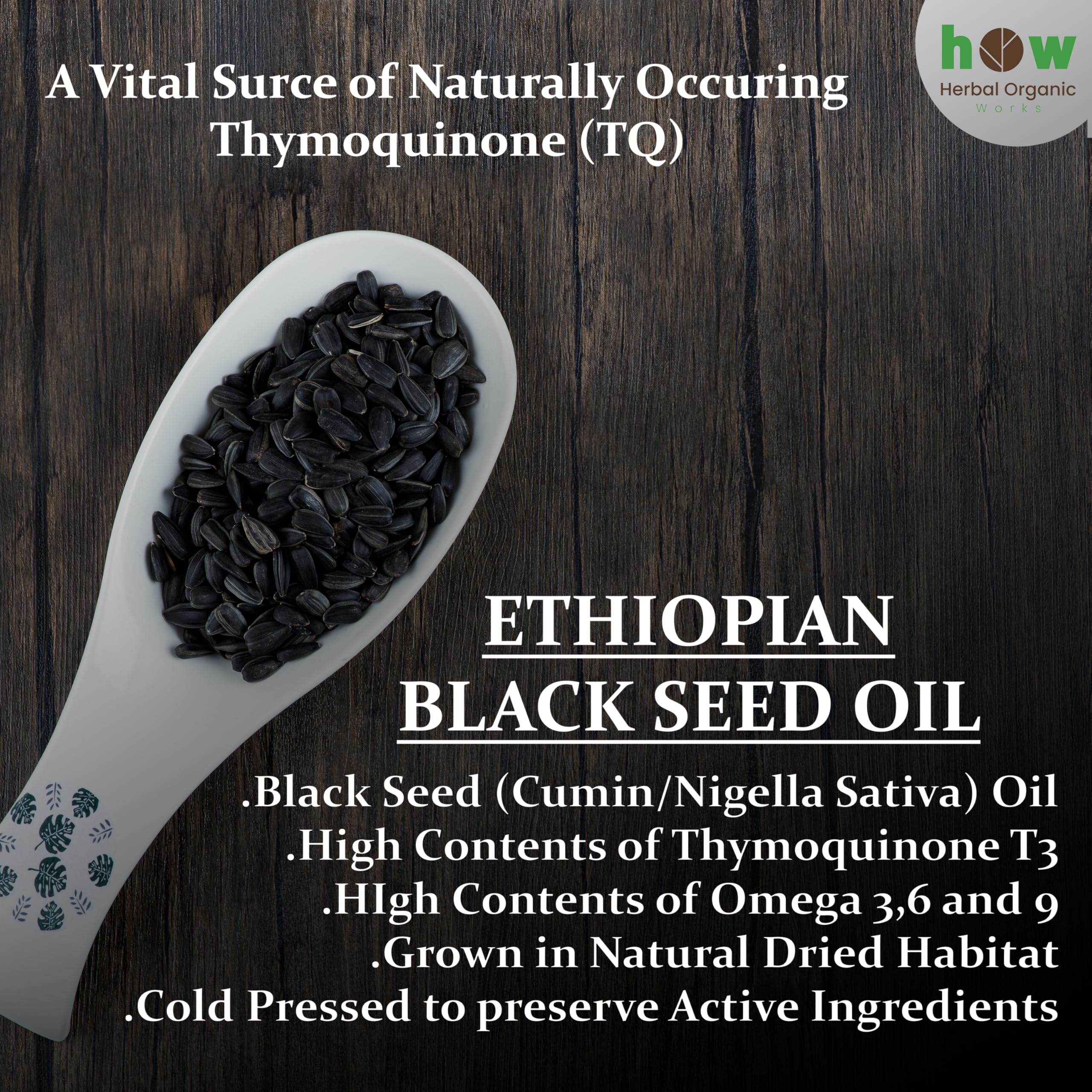 Herbal Organic Works Black Seed Oil 8oz with fresh nigella sativa seeds