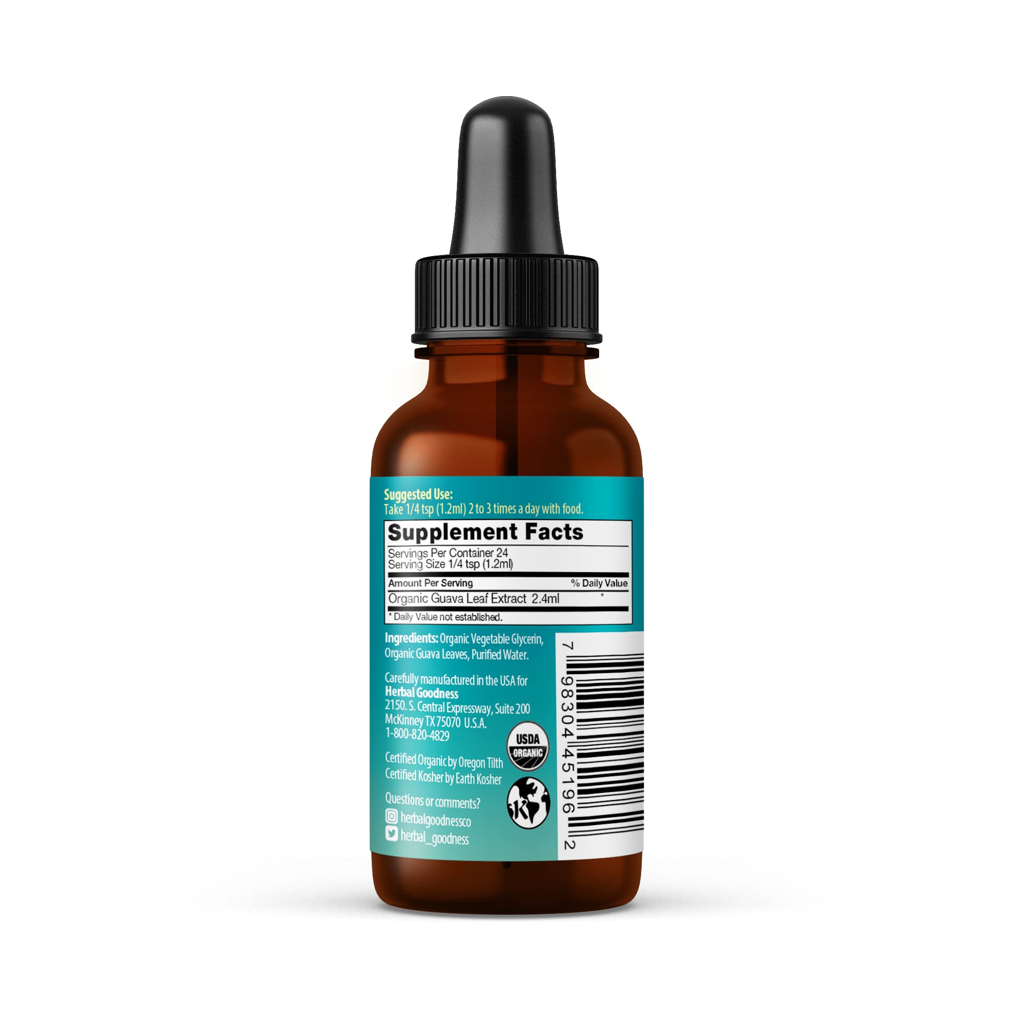 Herbal Papaya Guava Leaf Extract Liquid Supplement with a glass