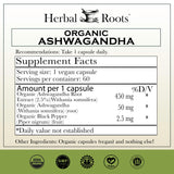 Herbal Roots Ashwagandha Capsules side view showing label