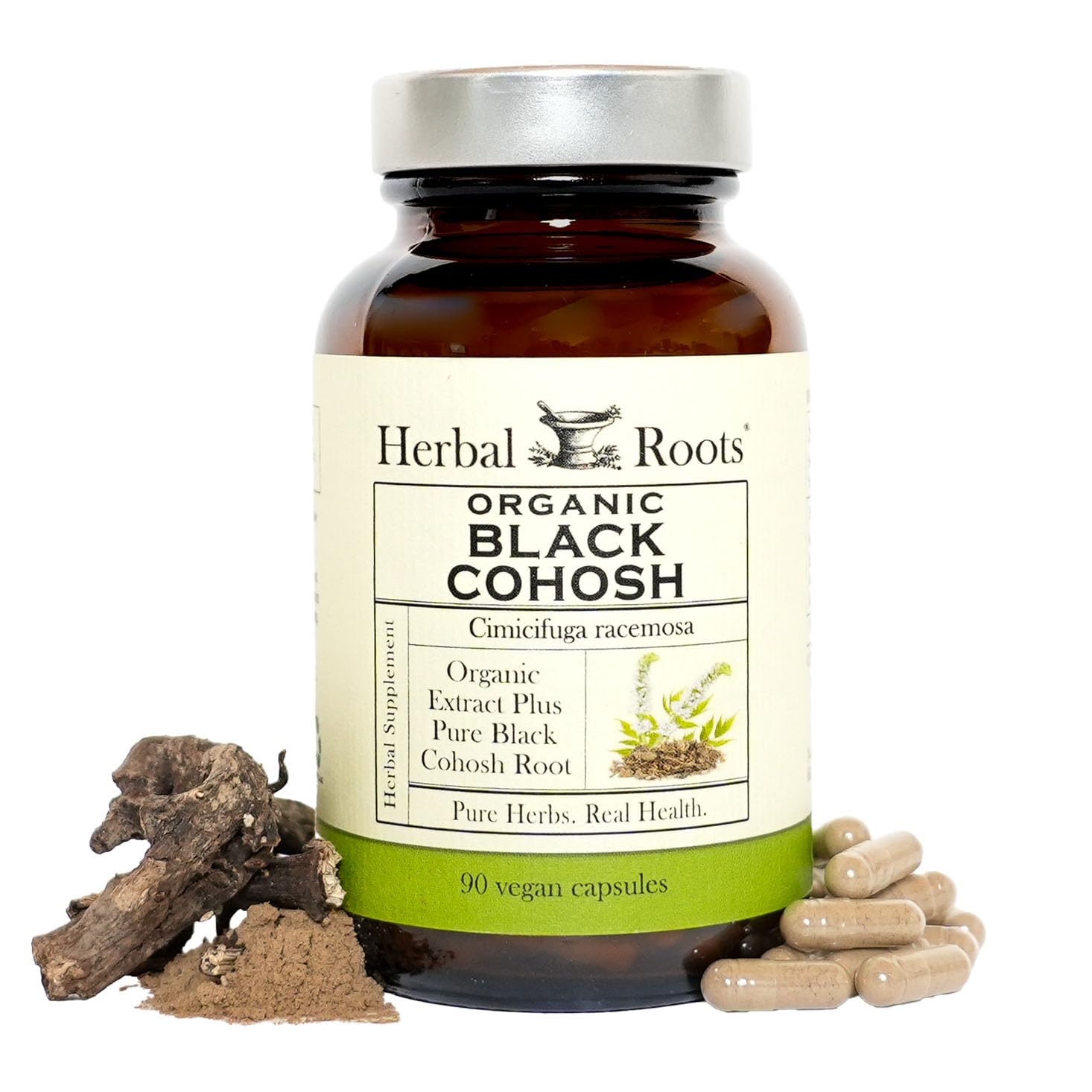 Herbal Roots Black Cohosh Supplement front view with packaging