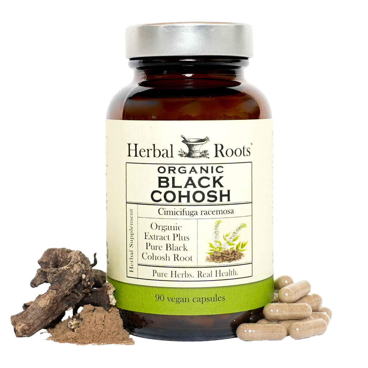 Herbal Roots Black Cohosh Supplement front view with packaging