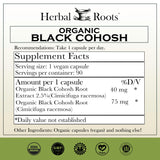 Herbal Roots Black Cohosh Supplement side view showing vegan capsules
