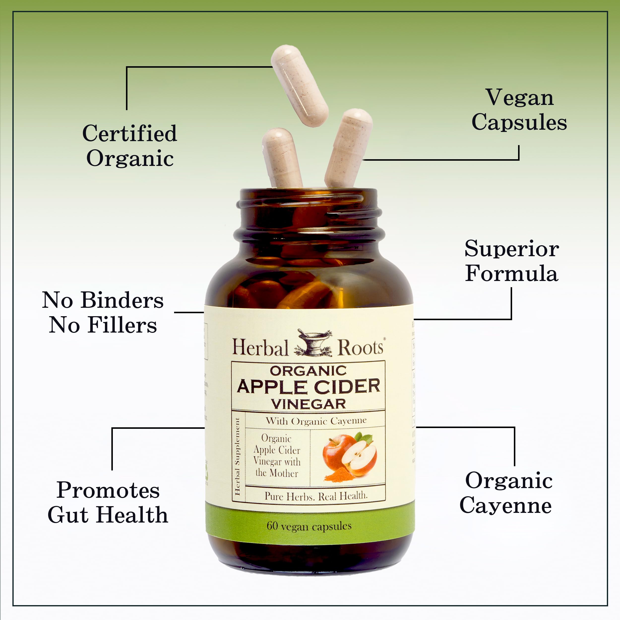 Herbal Roots Cayenne Supplement Capsules lifestyle scene on kitchen counter