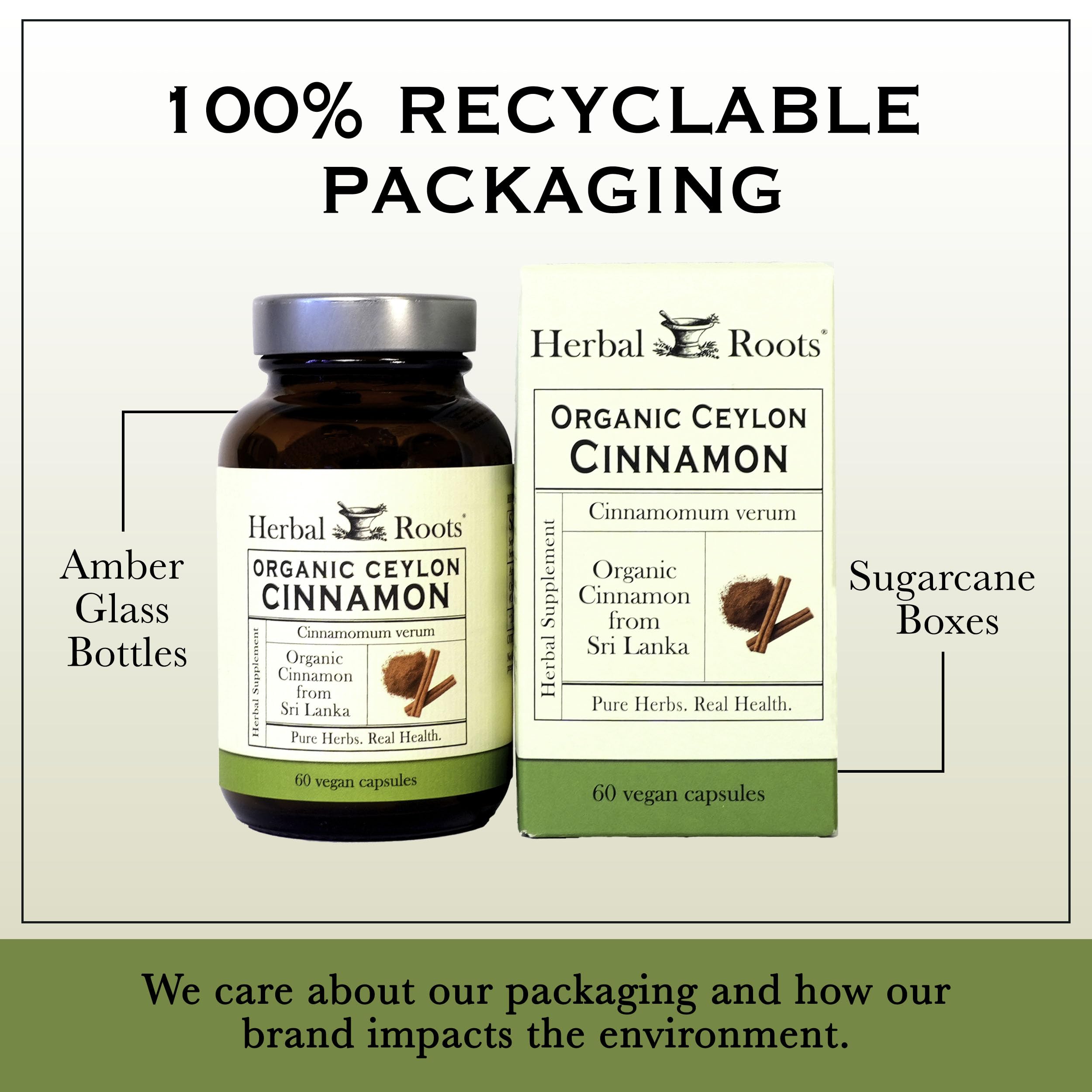 Herbal Roots Cinnamon Supplement 160g on a wooden table