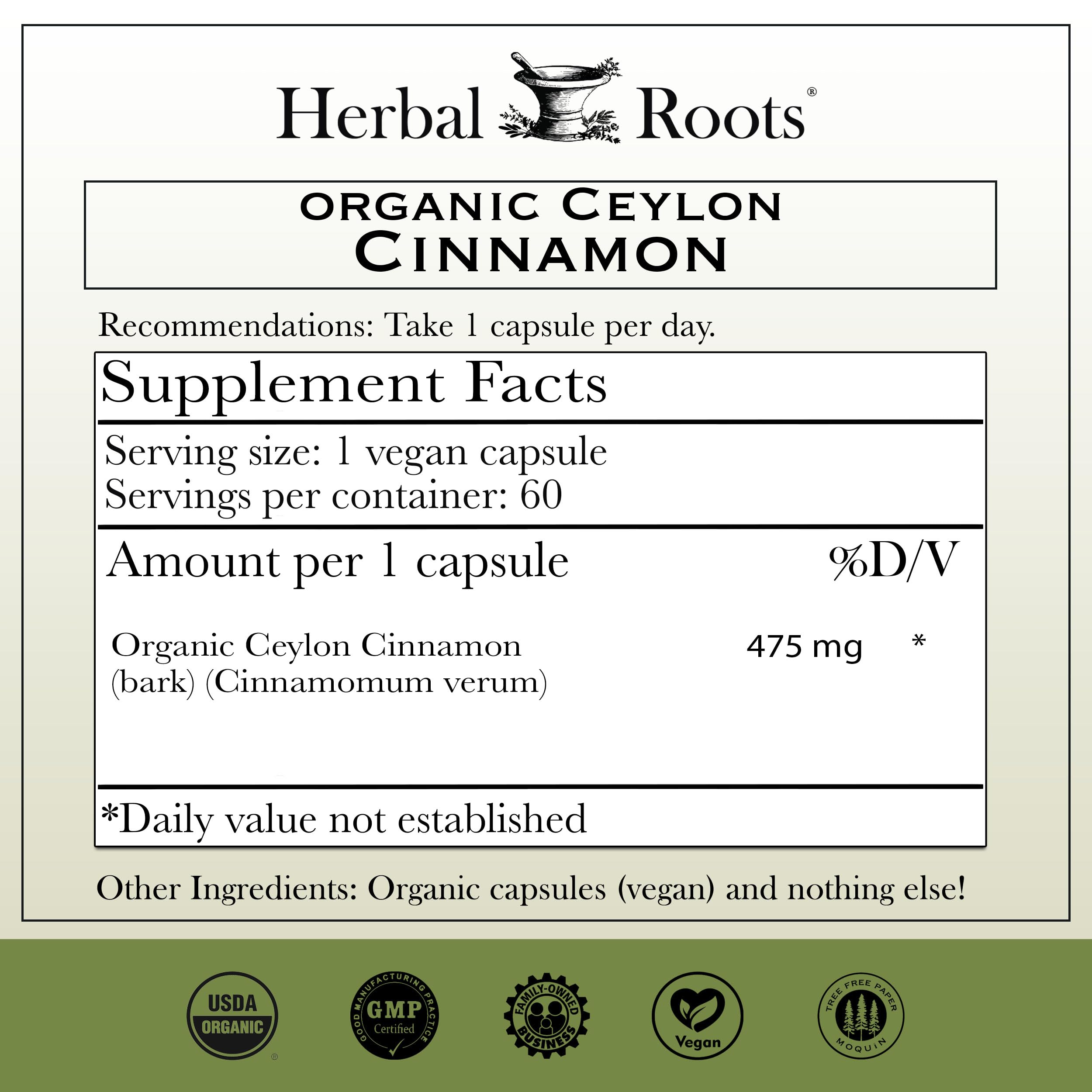 Herbal Roots Cinnamon Supplement 160g side view