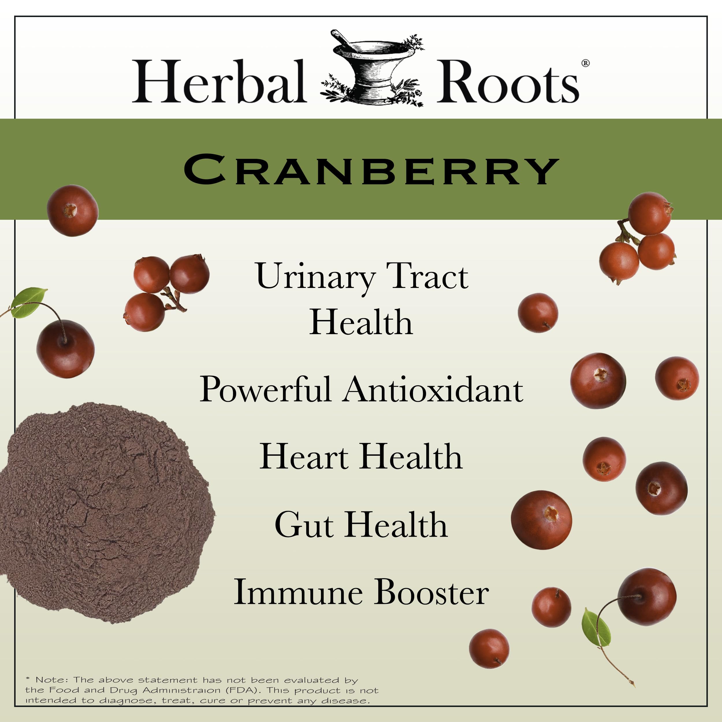 Herbal Roots Cranberry Supplement 159g ingredients list