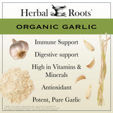 Herbal Roots Garlic Capsules open bottle with capsules visible