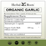 Herbal Roots Garlic Capsules side view showing label