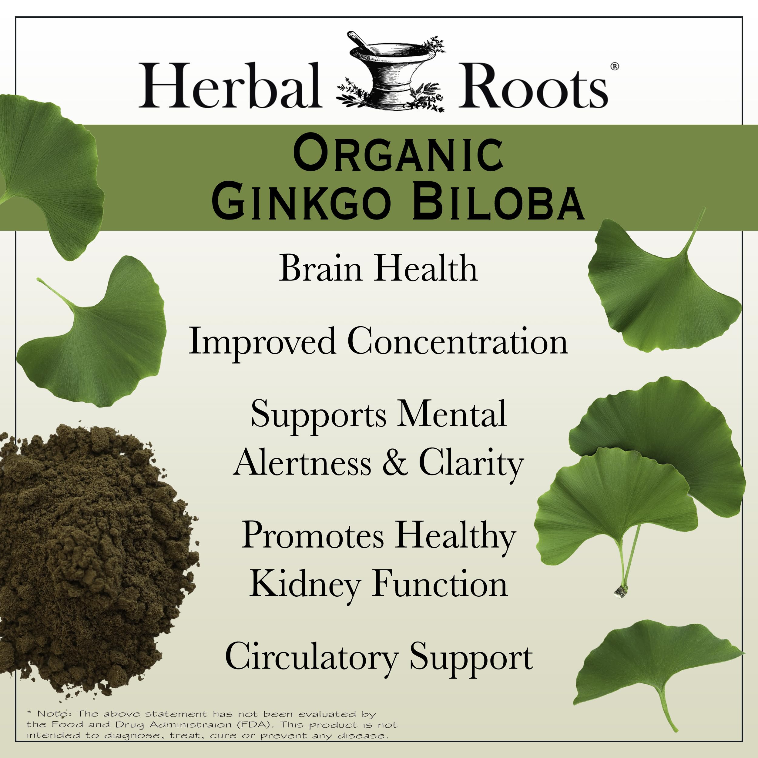 Herbal Roots Ginkgo Biloba Capsules bottle with vegan capsules
