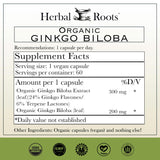 Herbal Roots Ginkgo Biloba Capsules side view with label