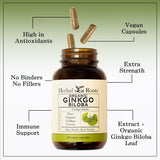 Herbal Roots Ginkgo Biloba Capsules top view showing capsule size