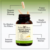 Herbal Roots Ginseng Capsules on a wooden table