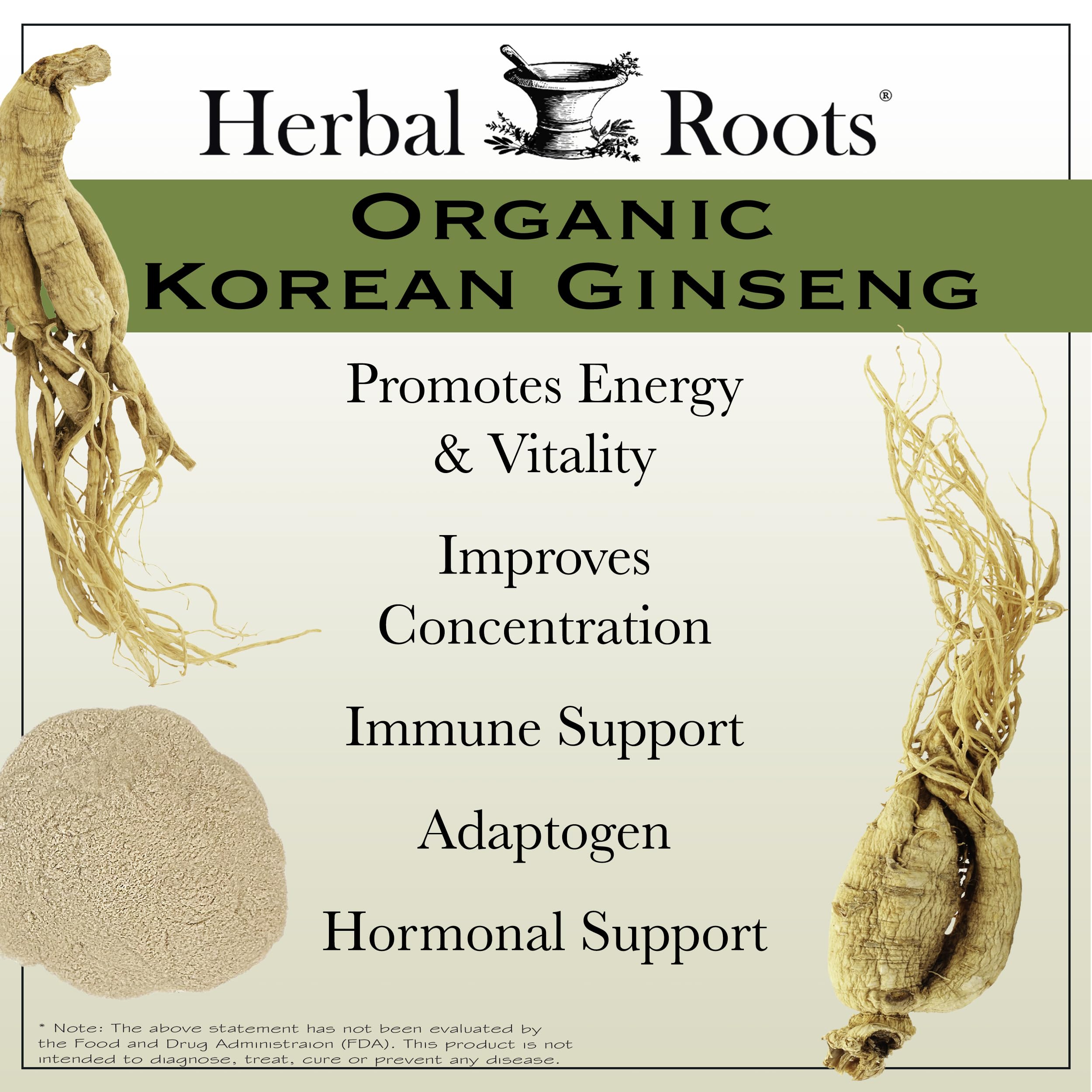 Herbal Roots Ginseng Capsules opened bottle with capsules