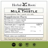 Herbal Roots Milk Thistle Capsules 100g back view with ingredients