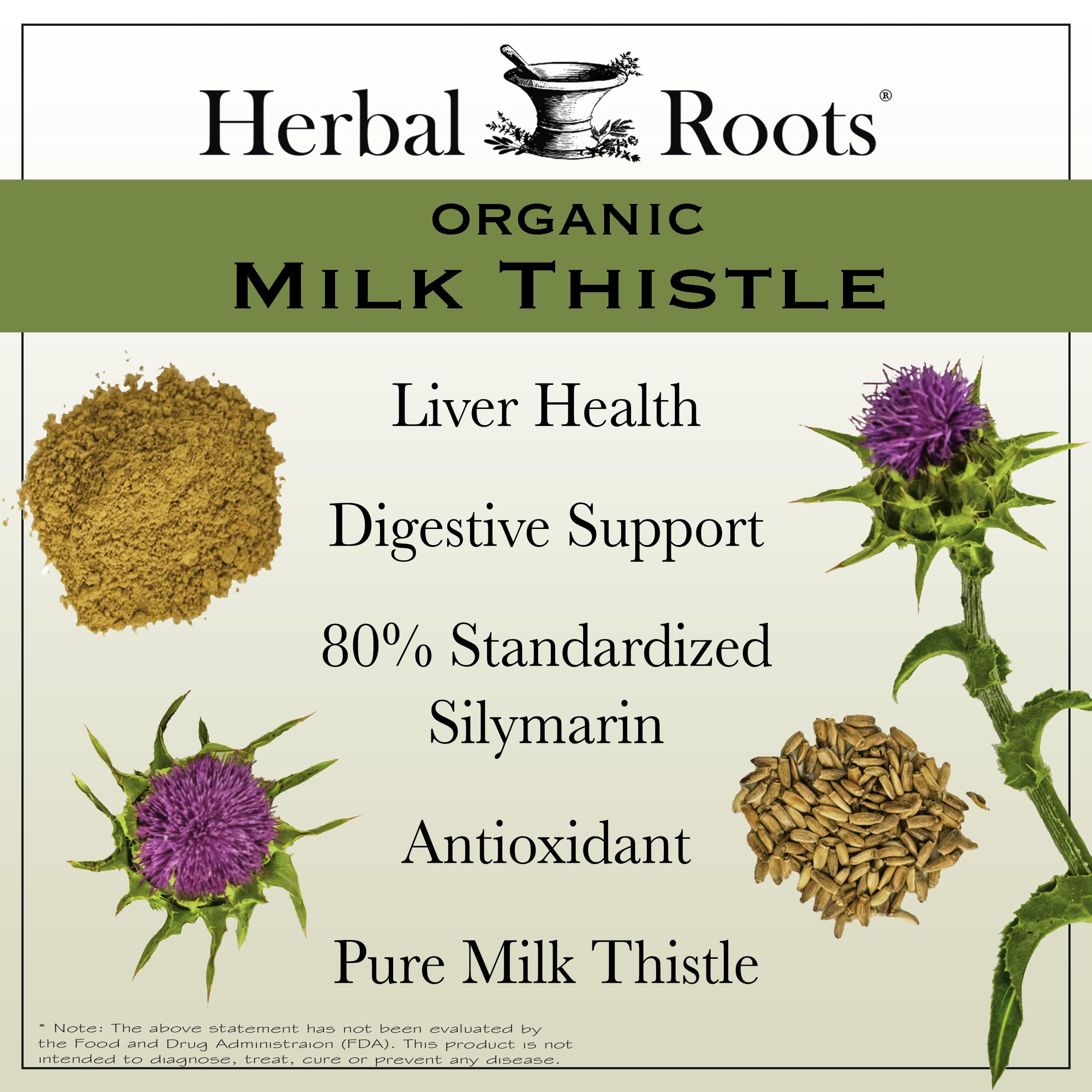 Herbal Roots Milk Thistle Capsules 100g side view