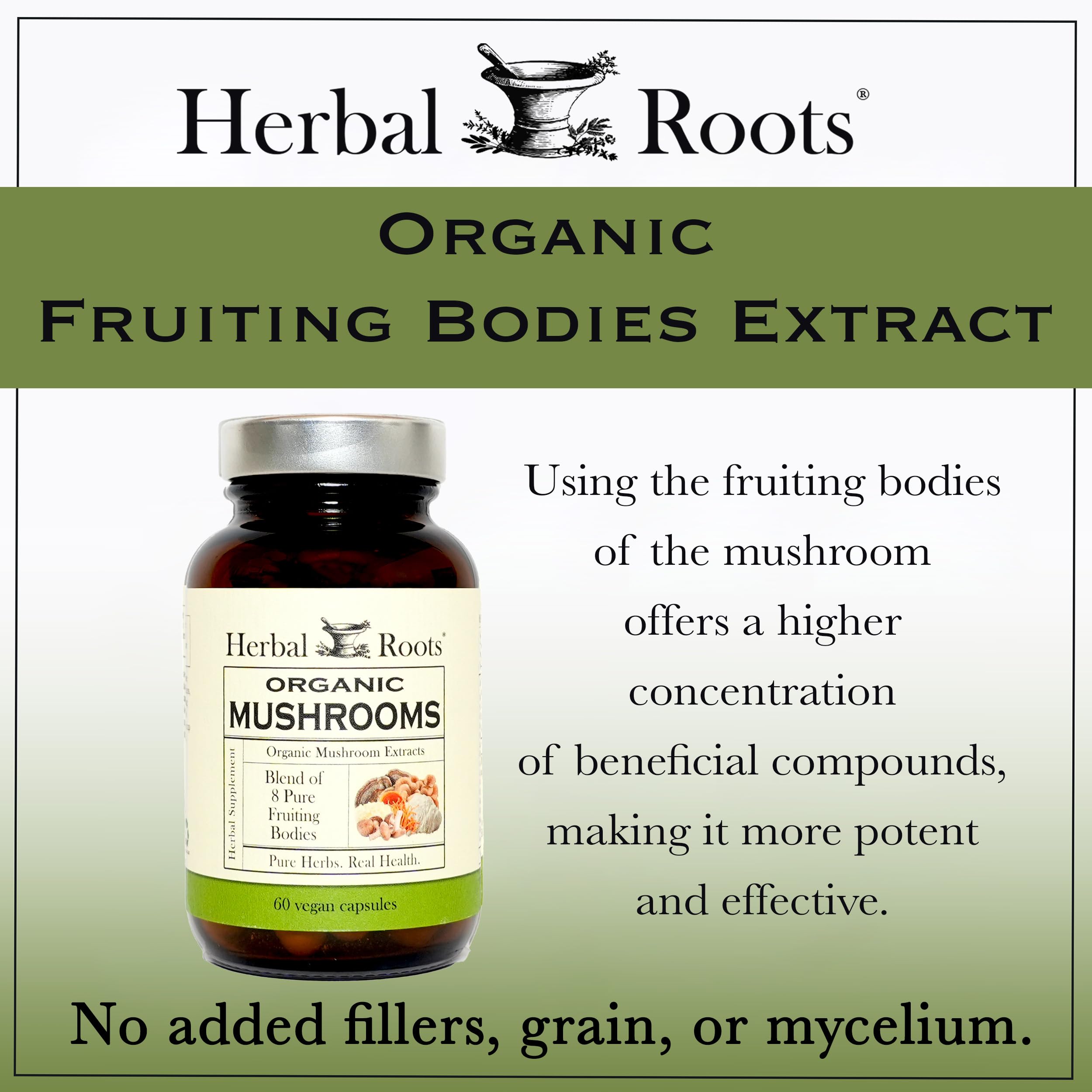 Herbal Roots Mushroom Blend Organic Supplement capsules
