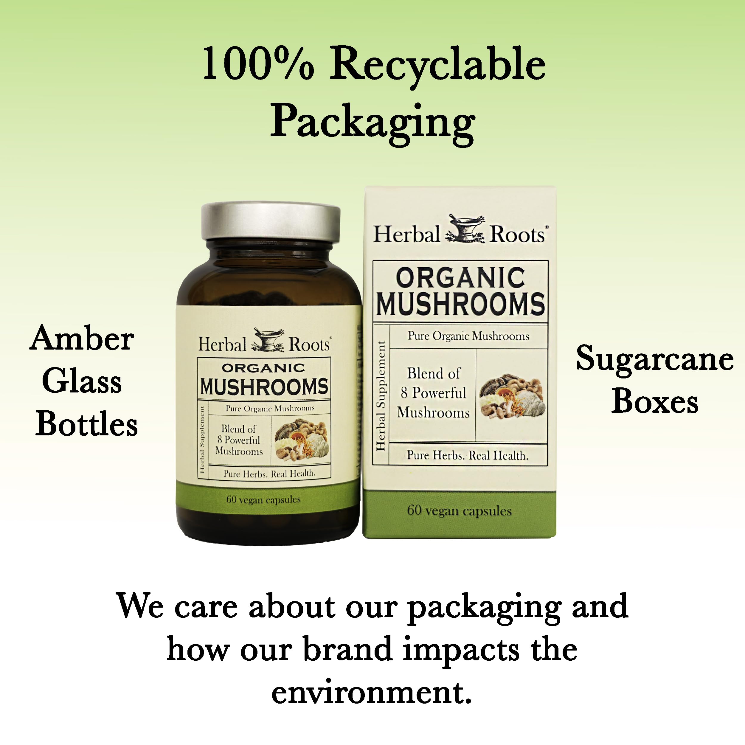 Herbal Roots Mushroom Blend Organic Supplement family-owned label
