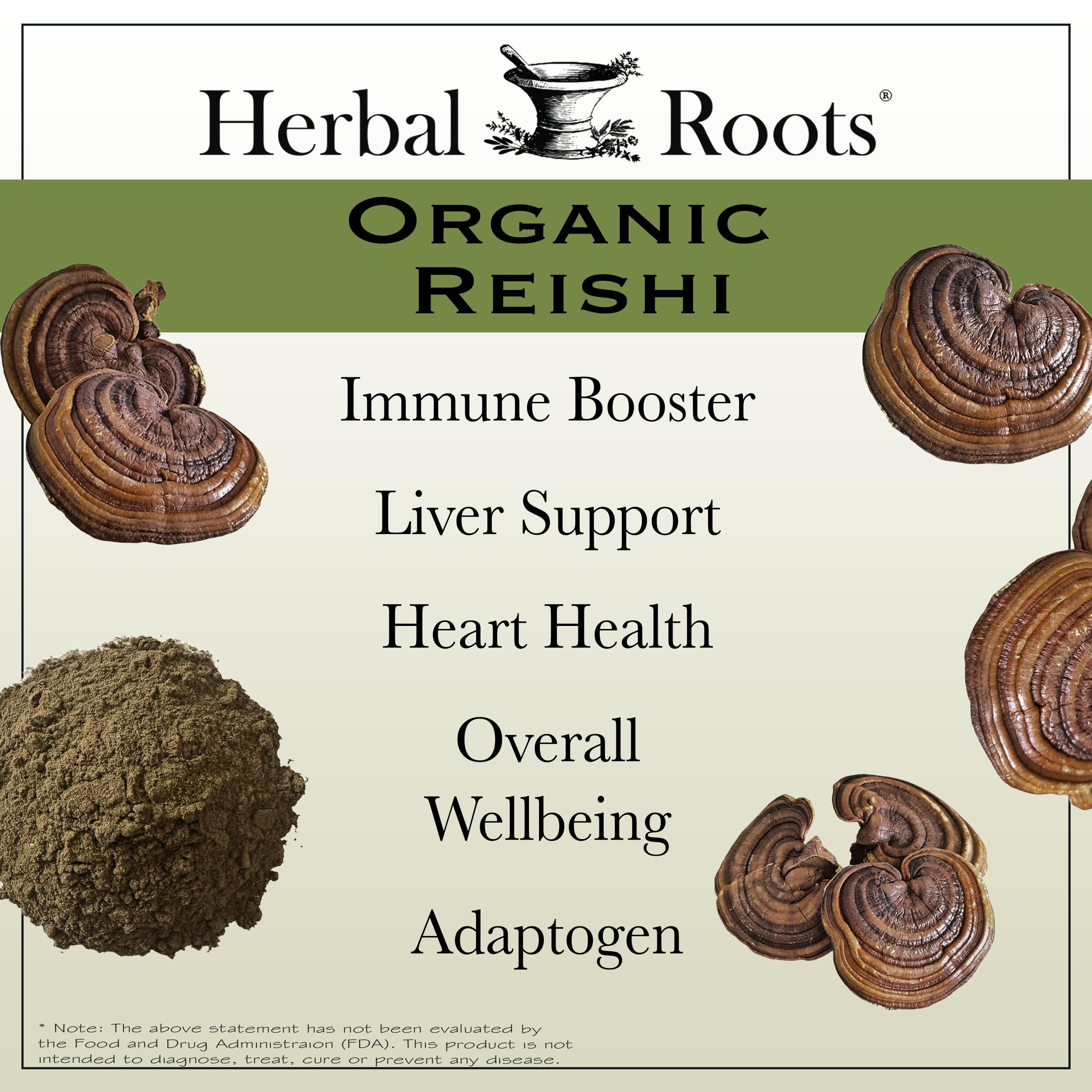 Herbal Roots Mushroom Supplement back view with ingredient details
