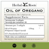 Herbal Roots Oregano Oil Capsules side view showing ingredients