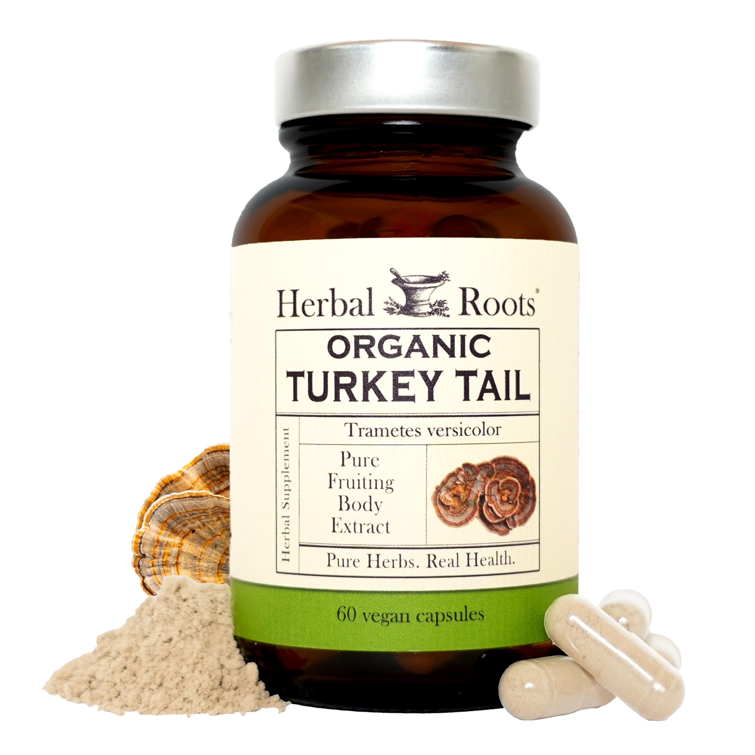 Herbal Roots Turkey Tail Mushroom Extract Capsules front view