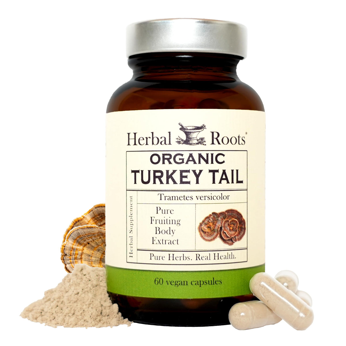 Herbal Roots Turkey Tail Mushroom Extract Capsules front view