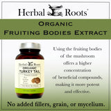 Herbal Roots Turkey Tail Mushroom Extract Capsules on a wooden table