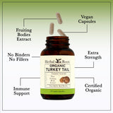Herbal Roots Turkey Tail Mushroom Extract Capsules with vegan label