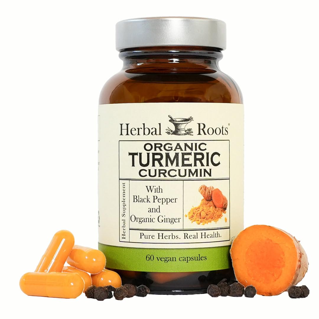 Herbal Roots Turmeric Supplement 95% Curcumin 60 Vegan Capsules front view