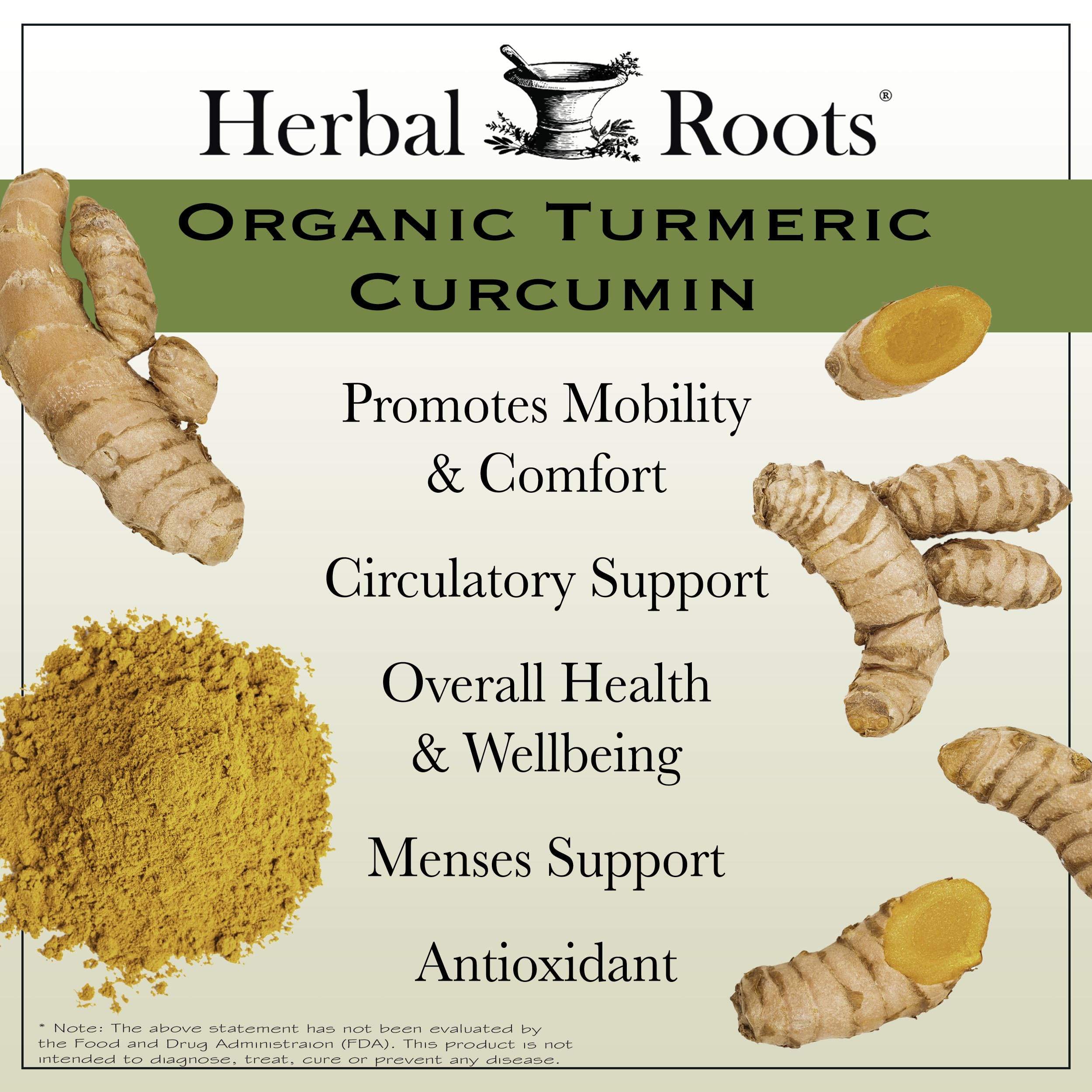 Herbal Roots Turmeric Supplement bottle side view