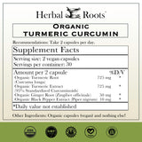 Herbal Roots Turmeric Supplement ingredients list on packaging