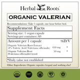 Herbal Roots Valerian Root Capsules side view with packaging