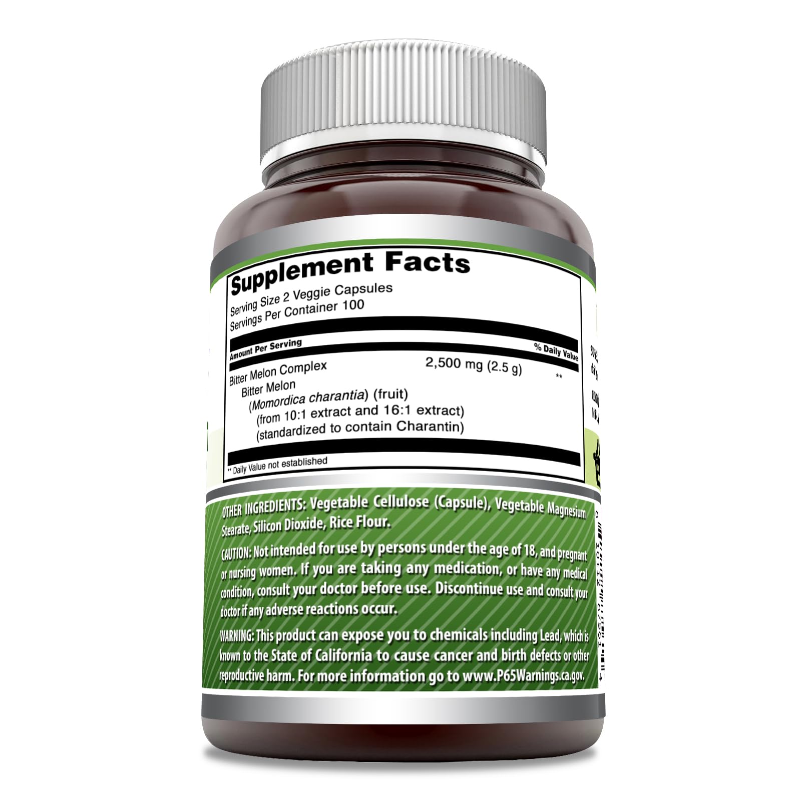 Herbal Secrets Bitter Melon Complex 2500mg veggie capsules close-up