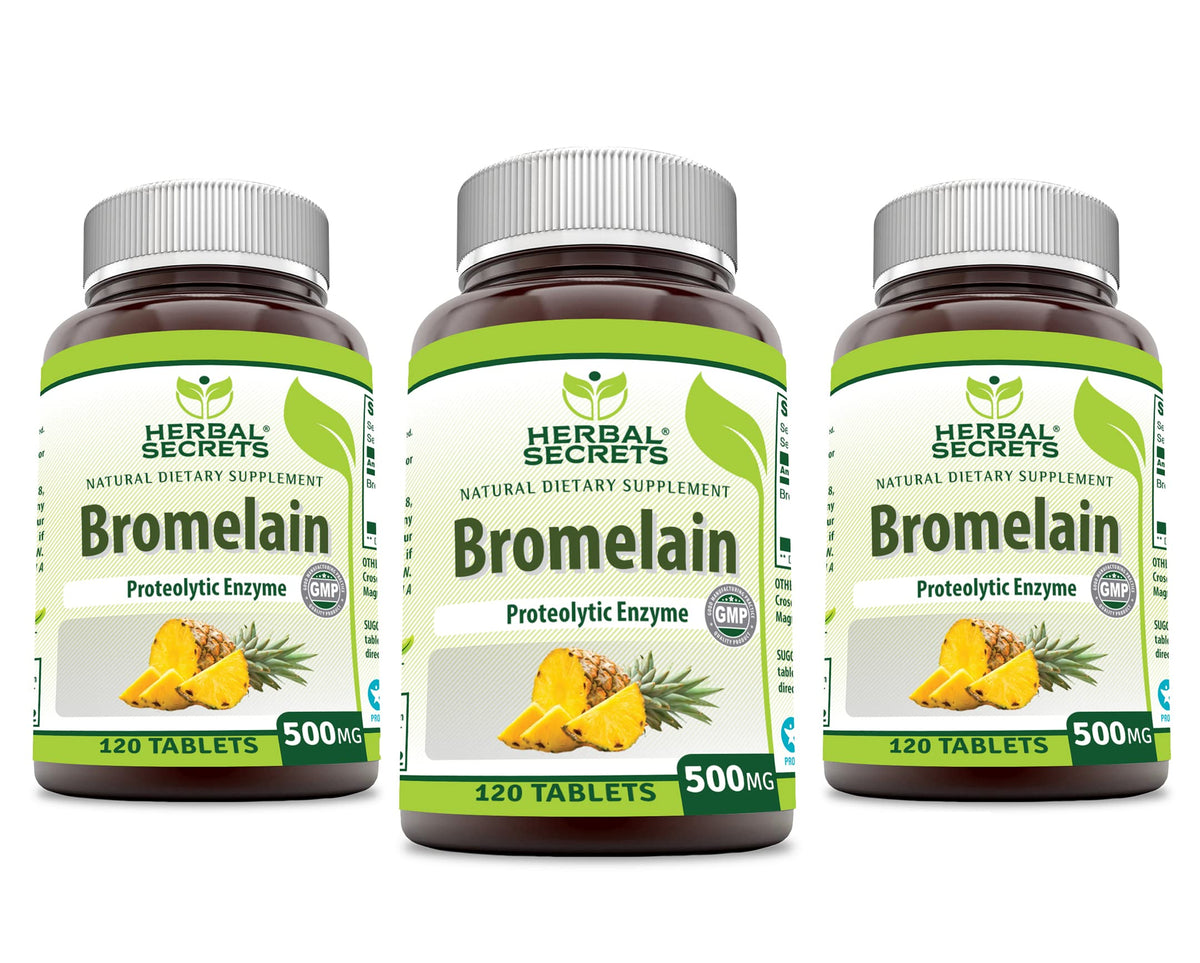 Herbal Secrets Bromelain 500 Mg Supplement bottle front view