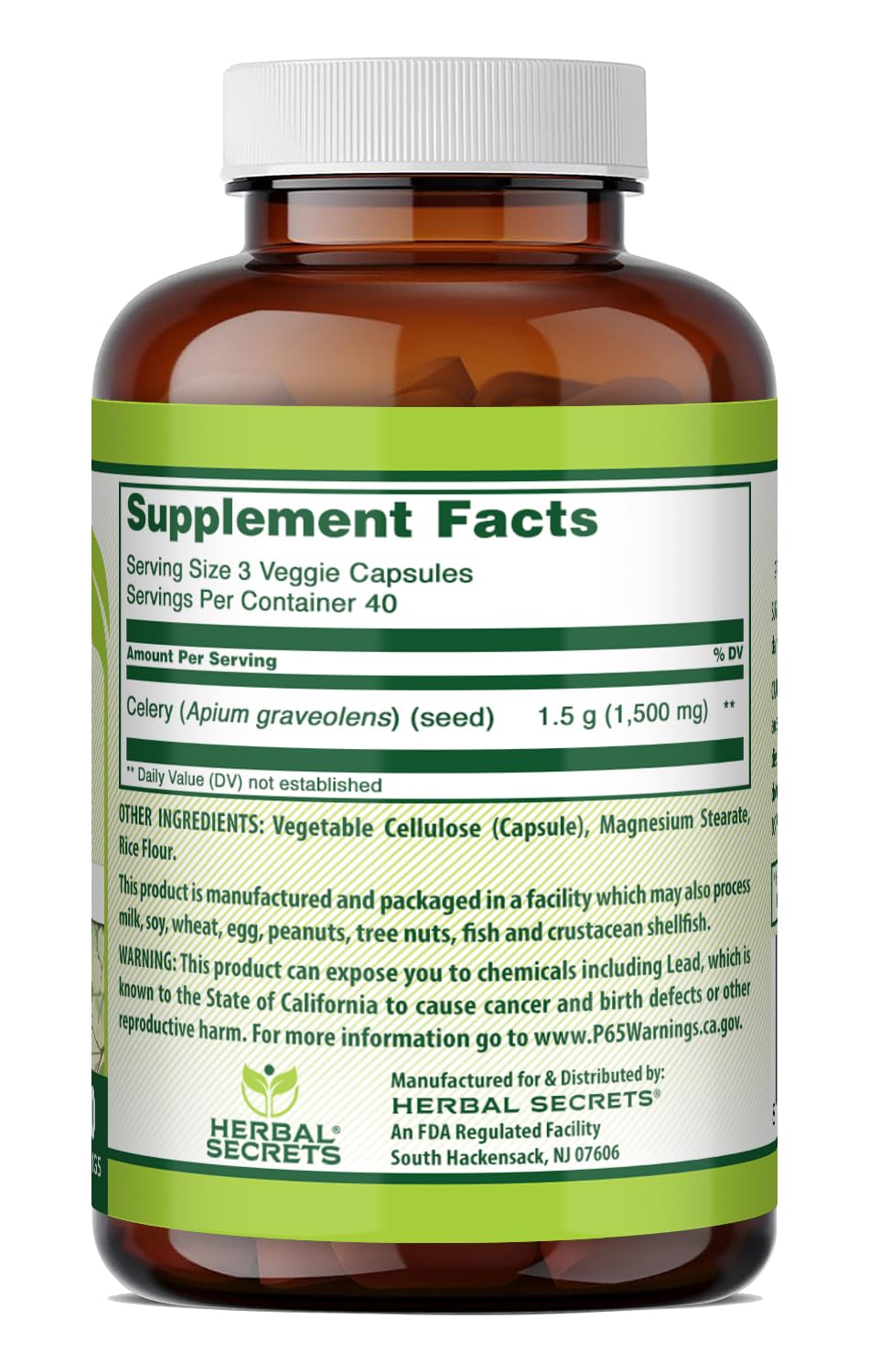 Herbal Secrets Celery Seed Extract 1500 Mg bottle side view