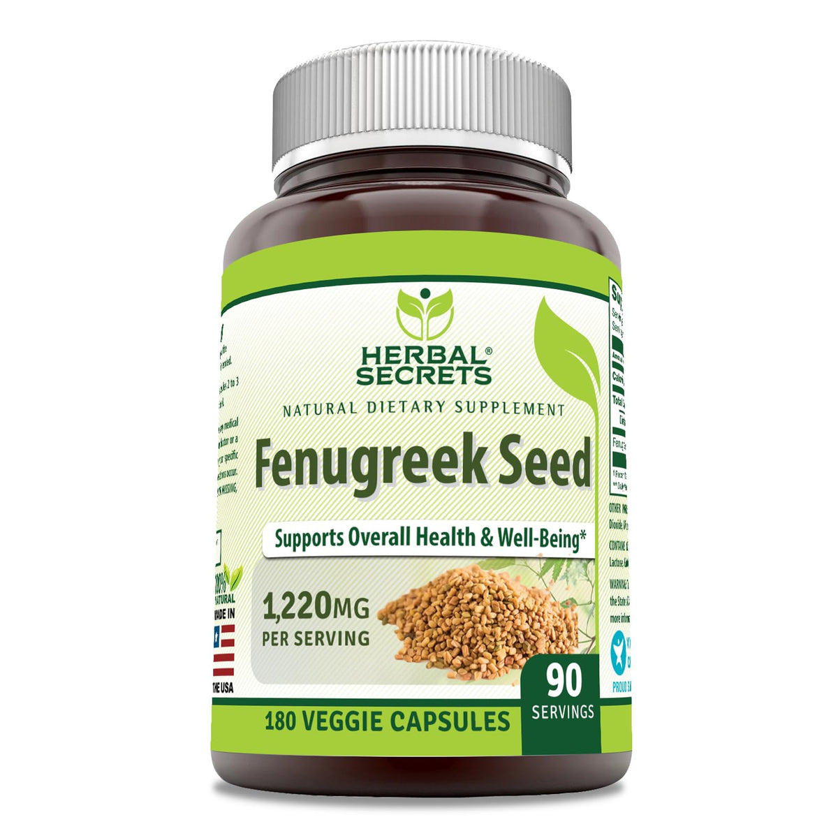 Herbal Secrets Fenugreek Supplement 1220mg front view