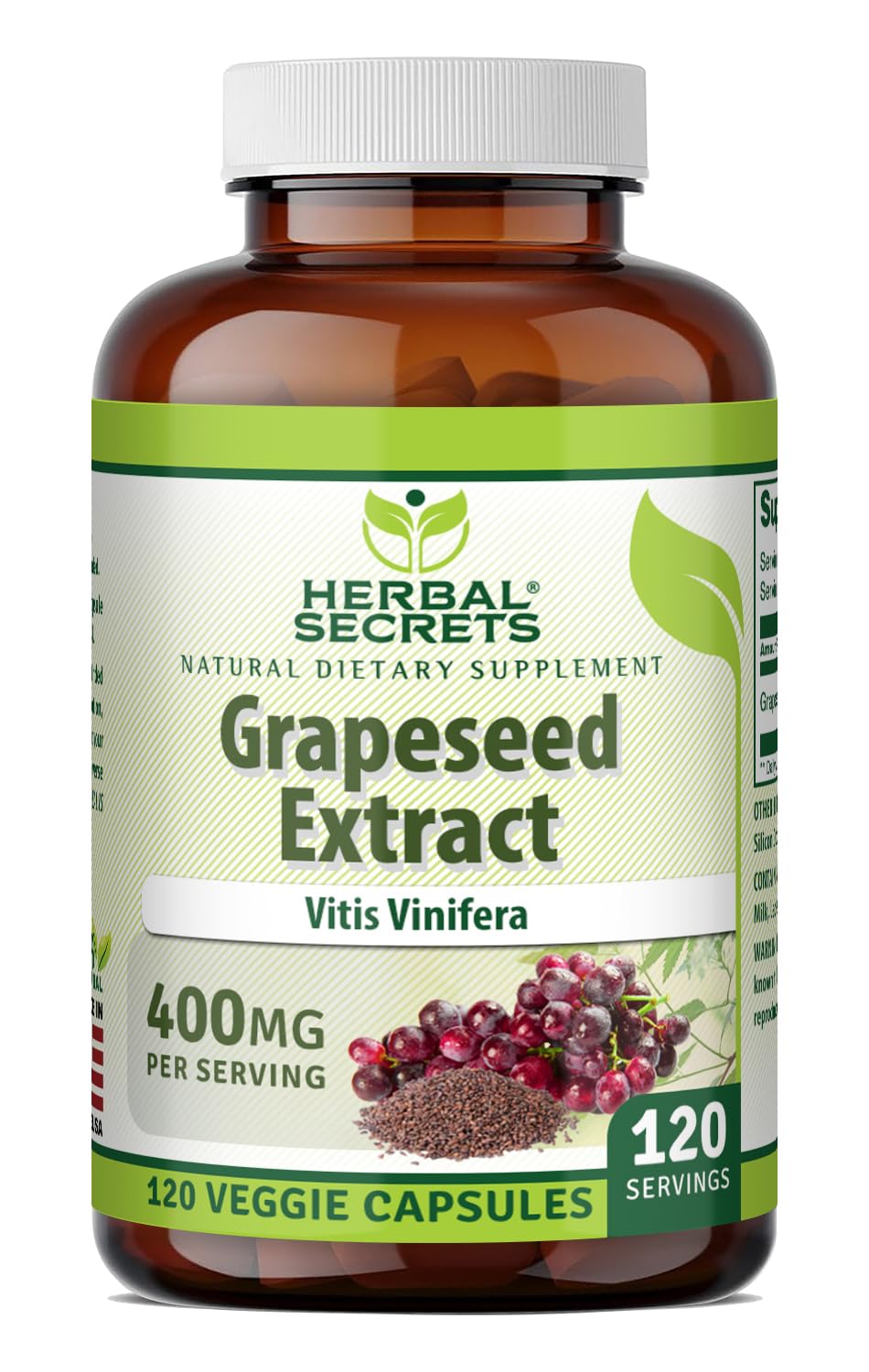 Herbal Secrets Grapeseed Extract 400mg 120 Capsules front view