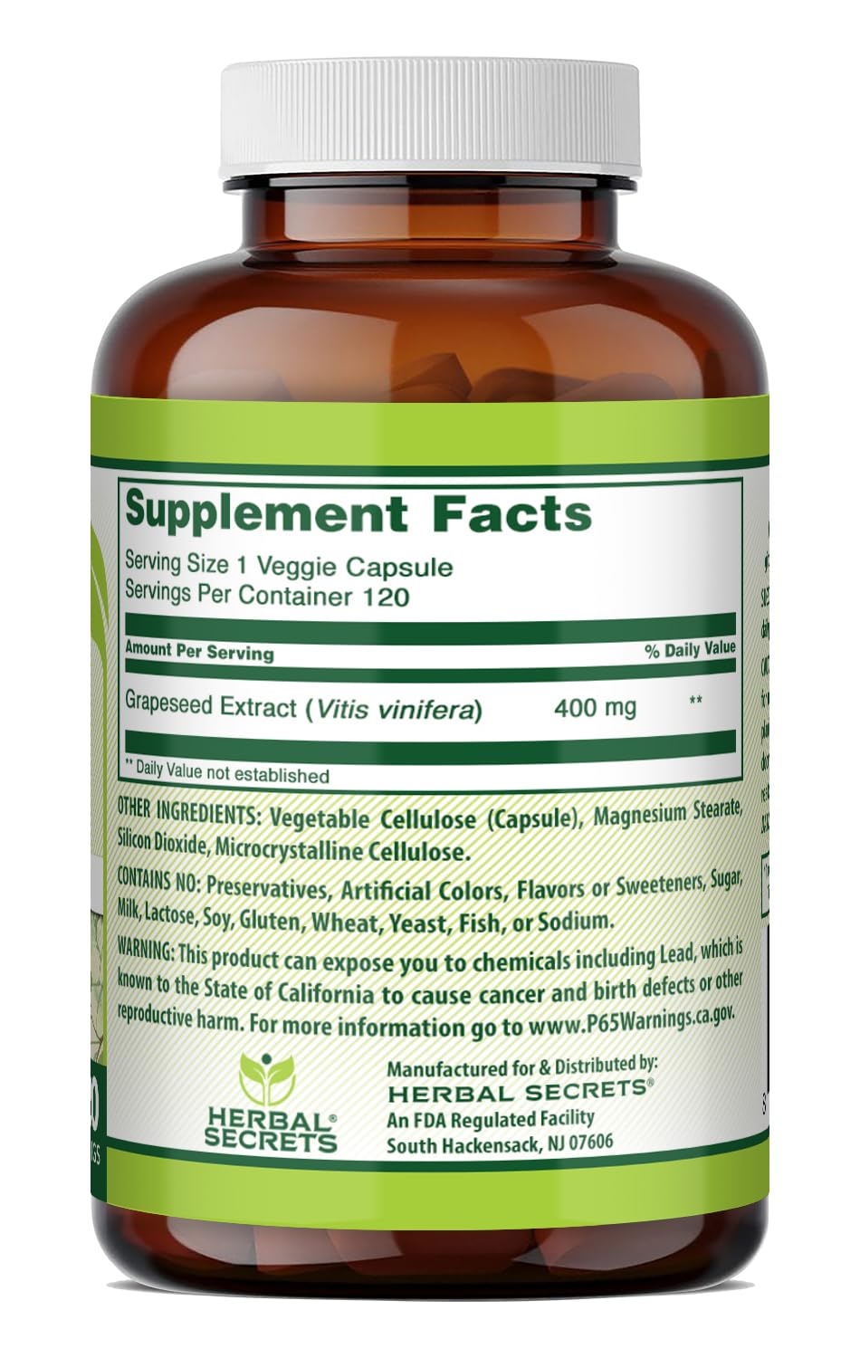 Herbal Secrets Grapeseed Extract bottle with label