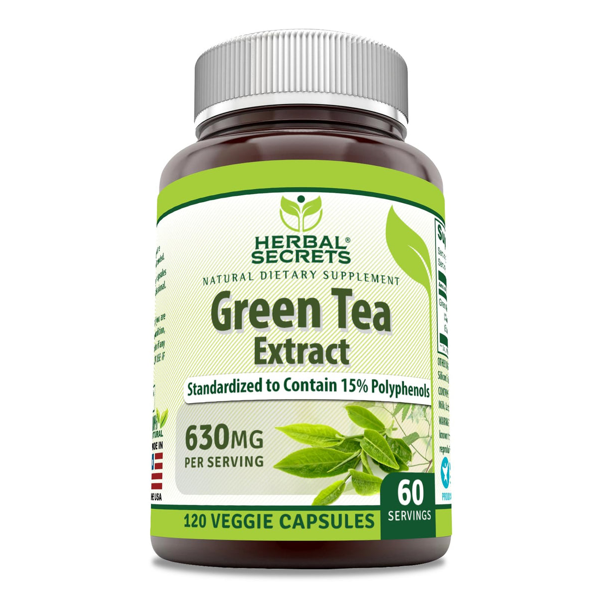 Herbal Secrets Green Tea Extract 630mg Supplement front view