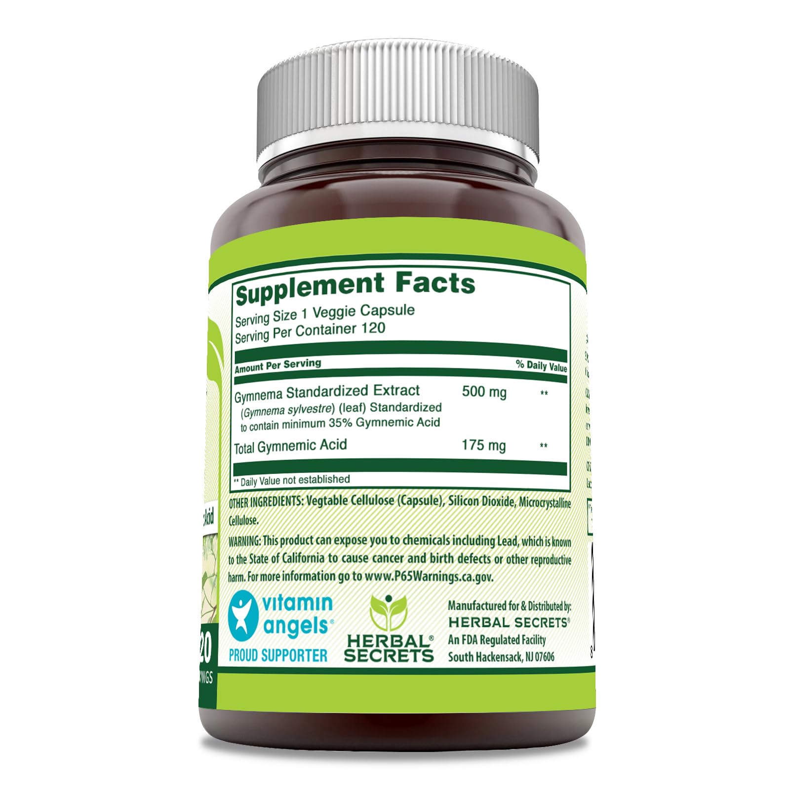 Herbal Secrets Gymnema Sylvestre Supplement side view showing capsule