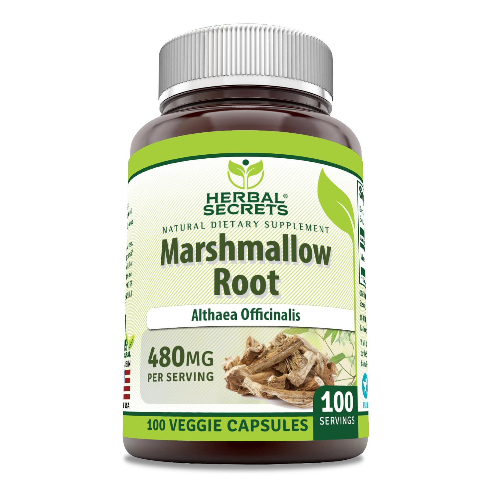 Herbal Secrets Marshmallow Root Extract 480mg capsules front view