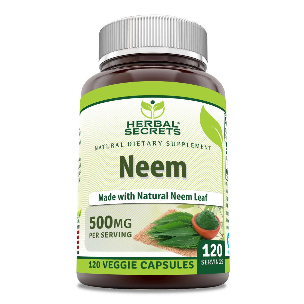 Herbal Secrets Neem Supplement 500mg bottle front view