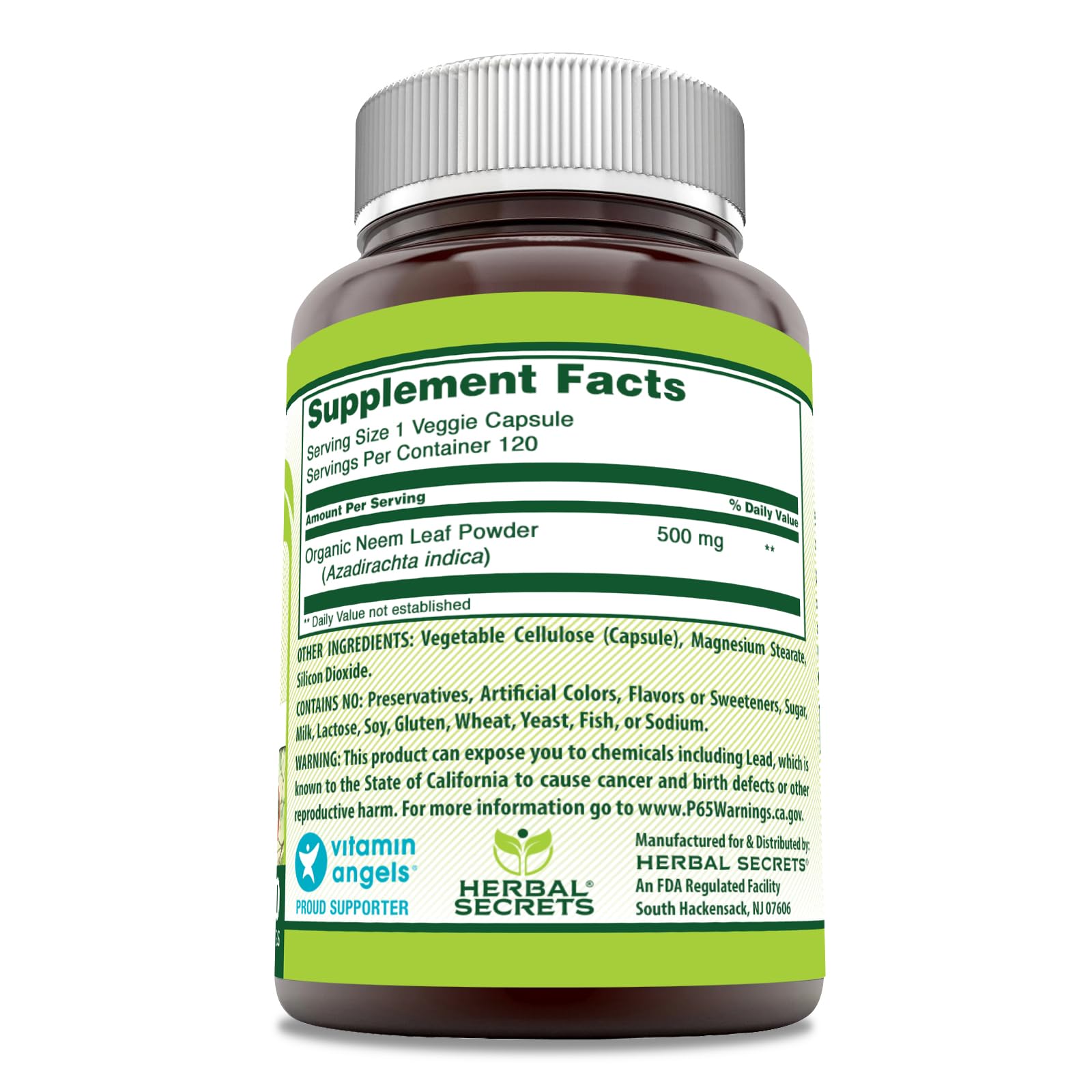 Herbal Secrets Neem Supplement 500mg veggie capsule close-up
