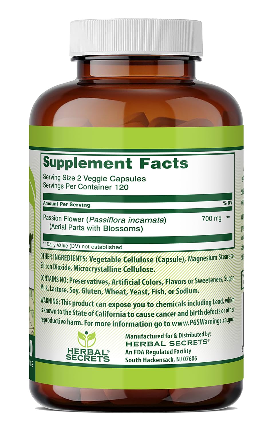 Herbal Secrets Passion Flower 700 Mg Veggie Capsules side view