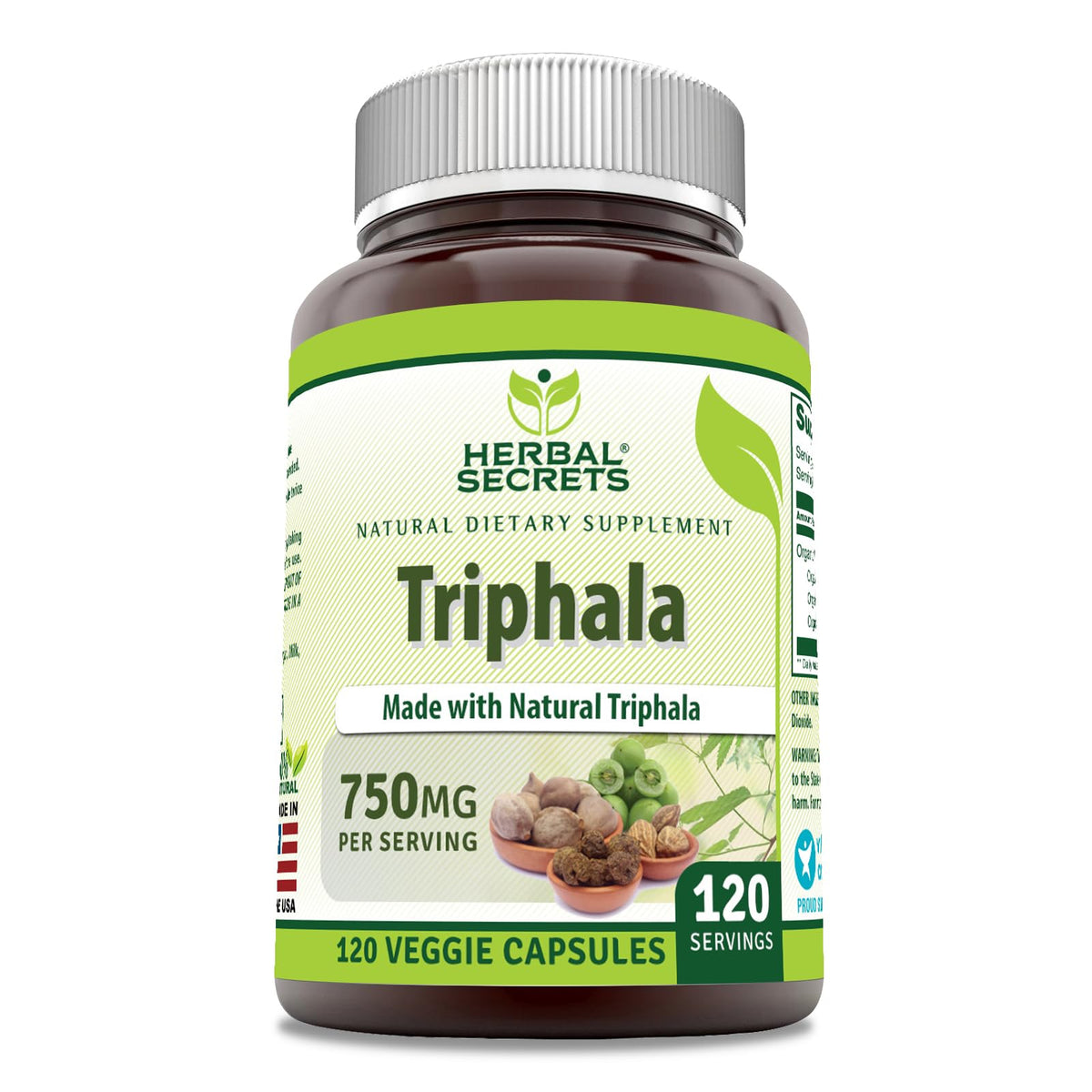Herbal Secrets Triphala 750 Mg 120 Veggie Capsules front view