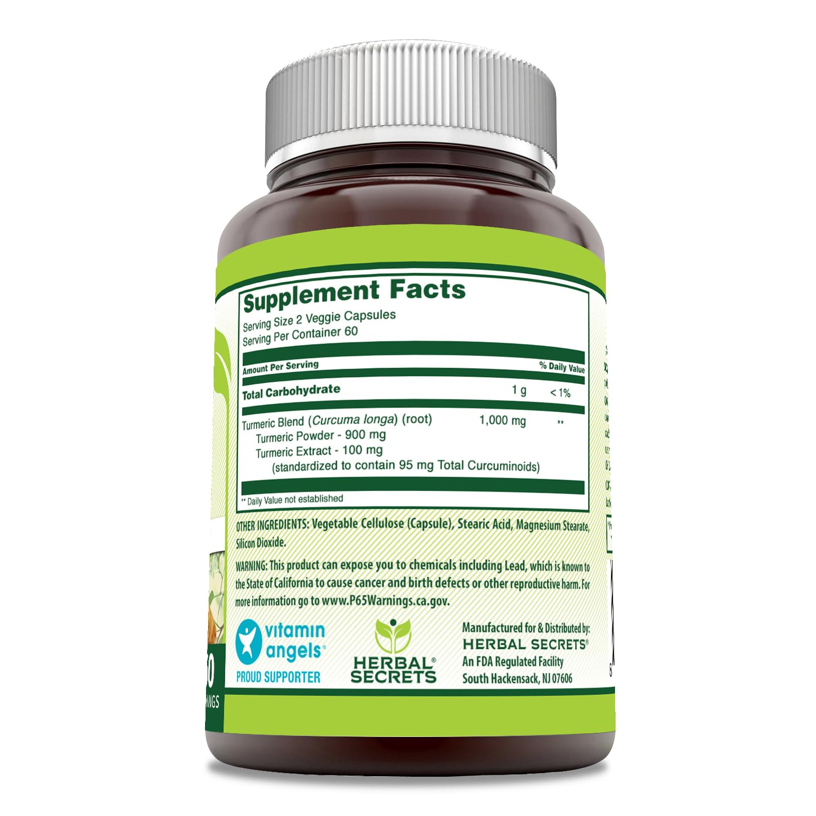Herbal Secrets Turmeric Curcumin Supplement 900mg bottle side view